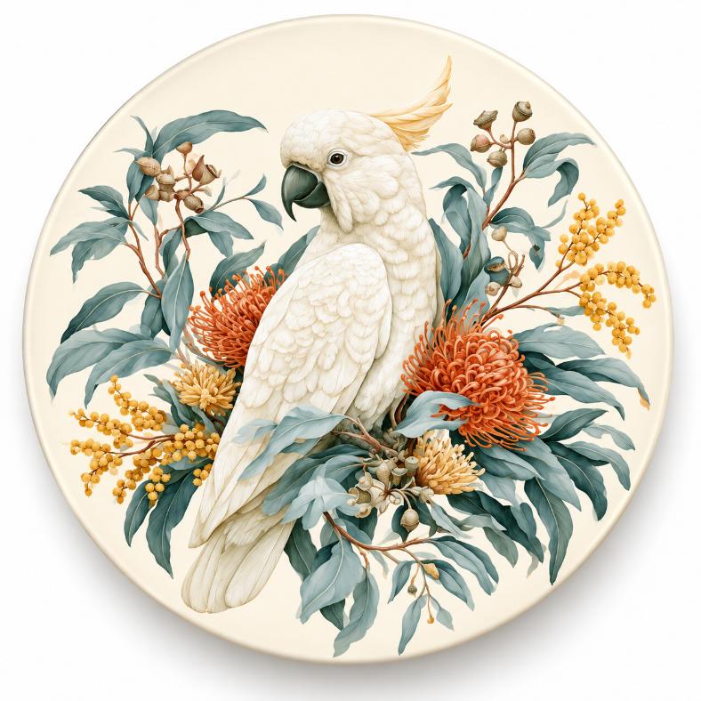 White Cockatoo and Native Blooms Wall Plate