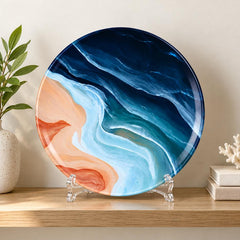 Ocean Flow Abstract Wall Plate on a tabletop stand