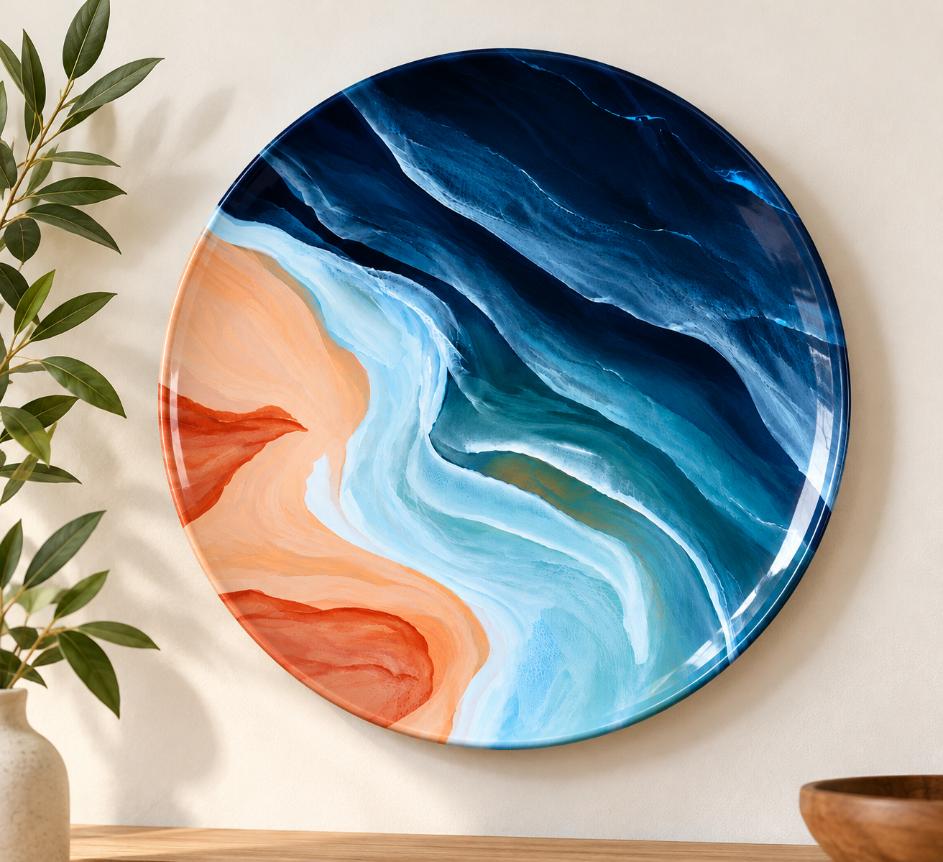 Ocean Flow Abstract Wall Plate displayed on a wall
