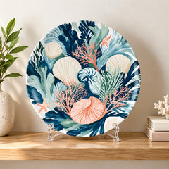 Deep Tide Abstract Wall Plate on a tabletop stand