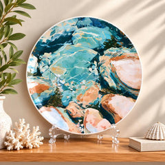 Turquoise Tidal Rocks Wall Plate on a tabletop stand