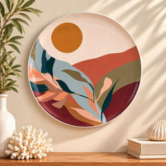 Terracotta Horizon Abstract Landscape Wall Plate displayed on a wall