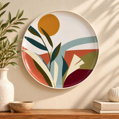 Terracotta Sunrise Botanical Wall Plate displayed on a wall