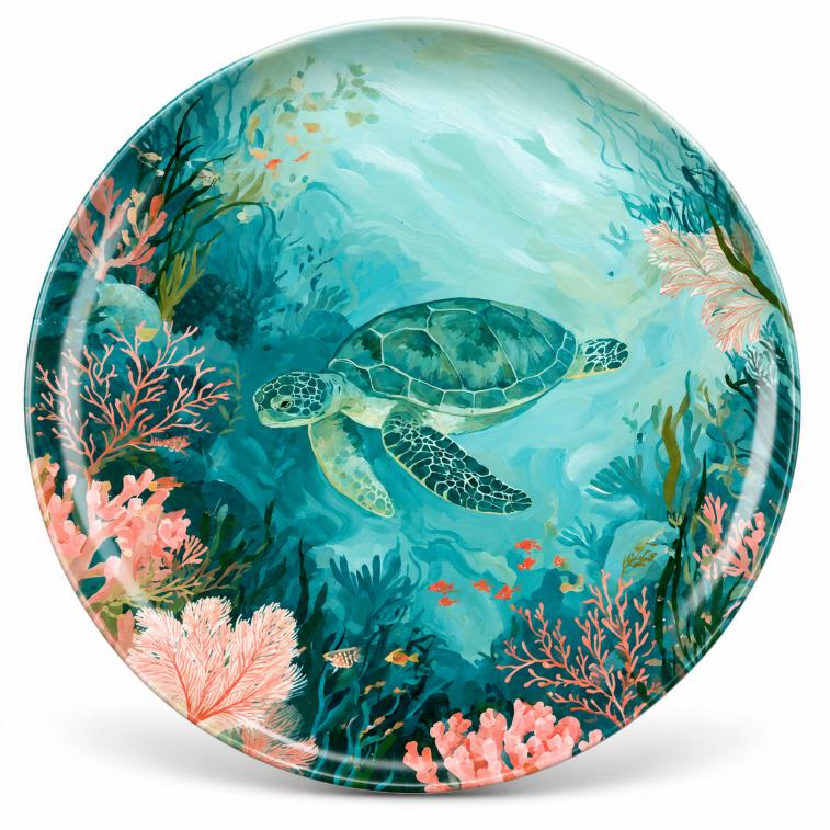 Turtle Turquoise Coral Reef Wall Plate