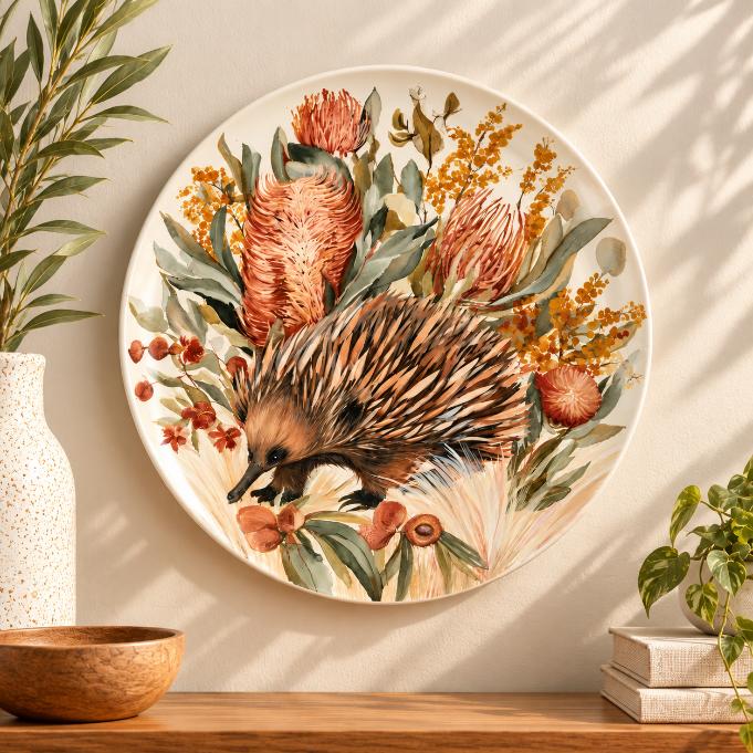 Soft Botanical Floral Art Wall Plate displayed on a wall