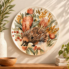 Soft Botanical Floral Art Wall Plate displayed on a wall