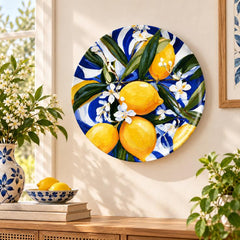 Mediterranean Lemon Blossom Wall Plate displayed on a wall
