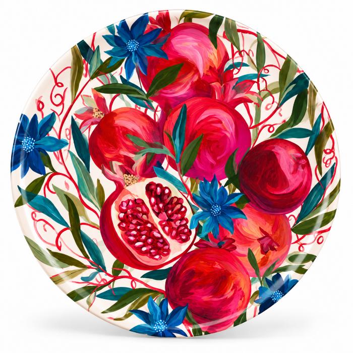 Ruby Pomegranate Floral Garden Wall Plate