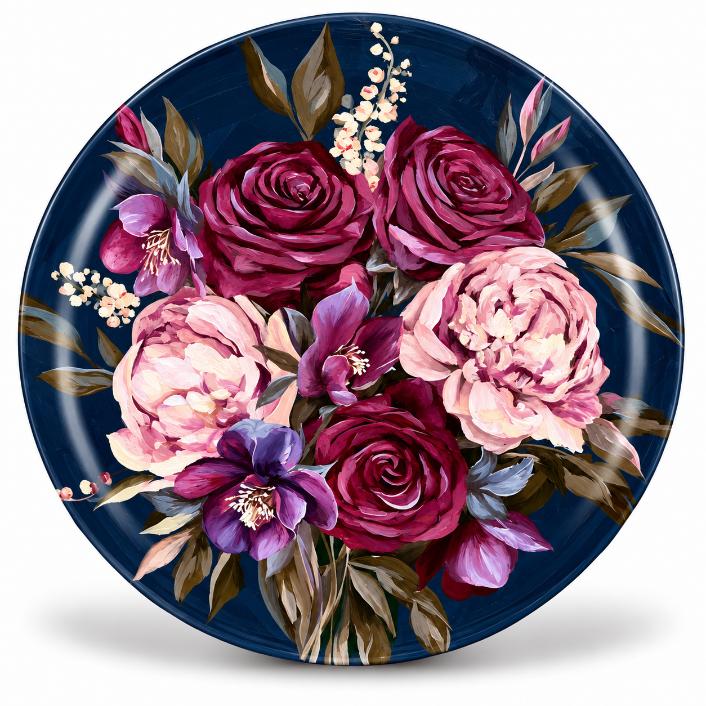 Midnight Burgundy Rose & Peony Wall Plate