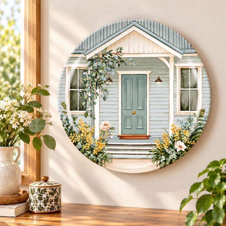 Sage Cottage Farmhouse Entrance Wall Plate displayed on a wall