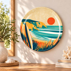 Golden Hour Coastal Surf Escape Wall Plate displayed on a wall