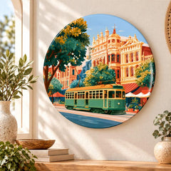 Heritage Tram & Grand City Streets Wall Plate displayed on a wall