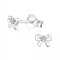 Silver Bow Birthstone Earrings