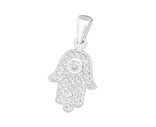 Silver Hamsa Pendant with Cubic Zirconias