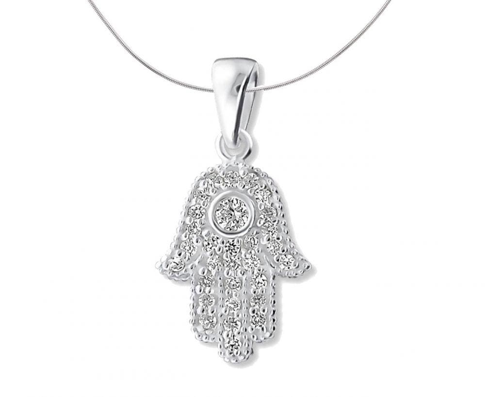 Silver Hamsa Pendant with Cubic Zirconias