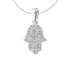 Silver Hamsa Pendant with Cubic Zirconias