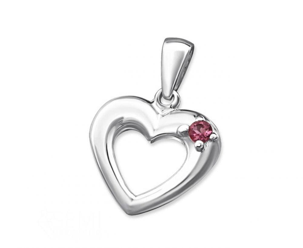 Silver Heart Pendant Charm with Gemstone- Pink Tourmaline