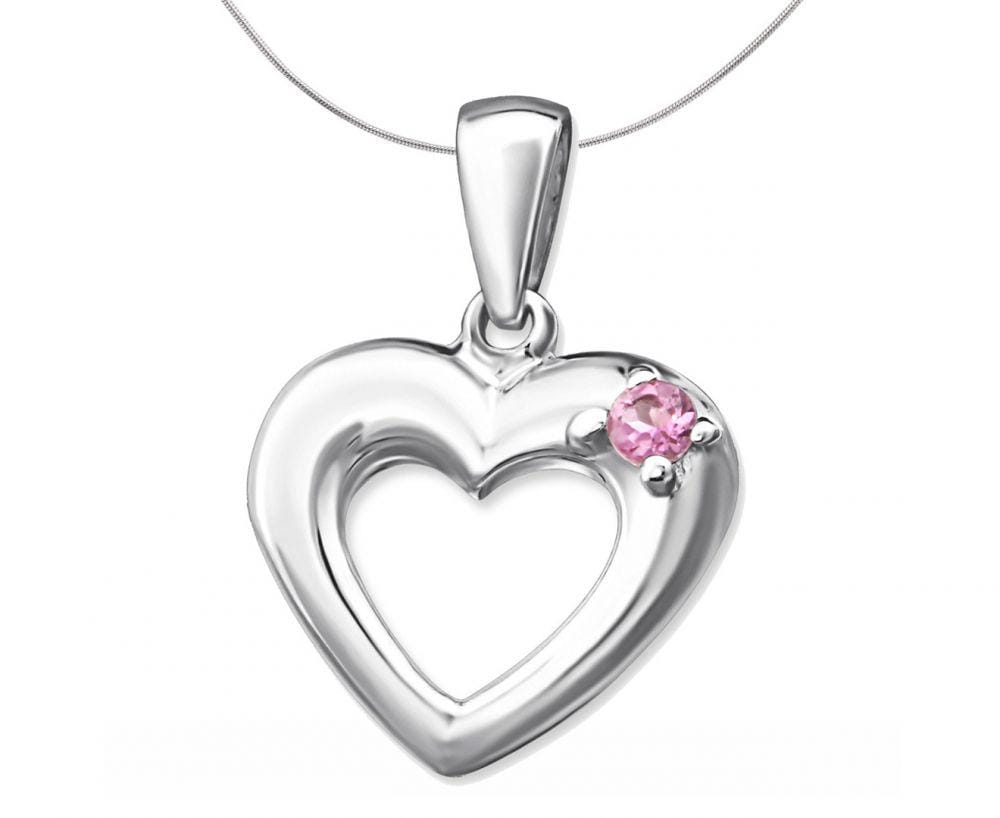 Silver Heart Pendant Charm with Gemstone- Pink Tourmaline