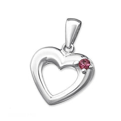Silver Heart Pendant Necklace Charm with Gemstone