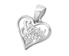 Silver Special Sister Heart Pendant Charm-crystal