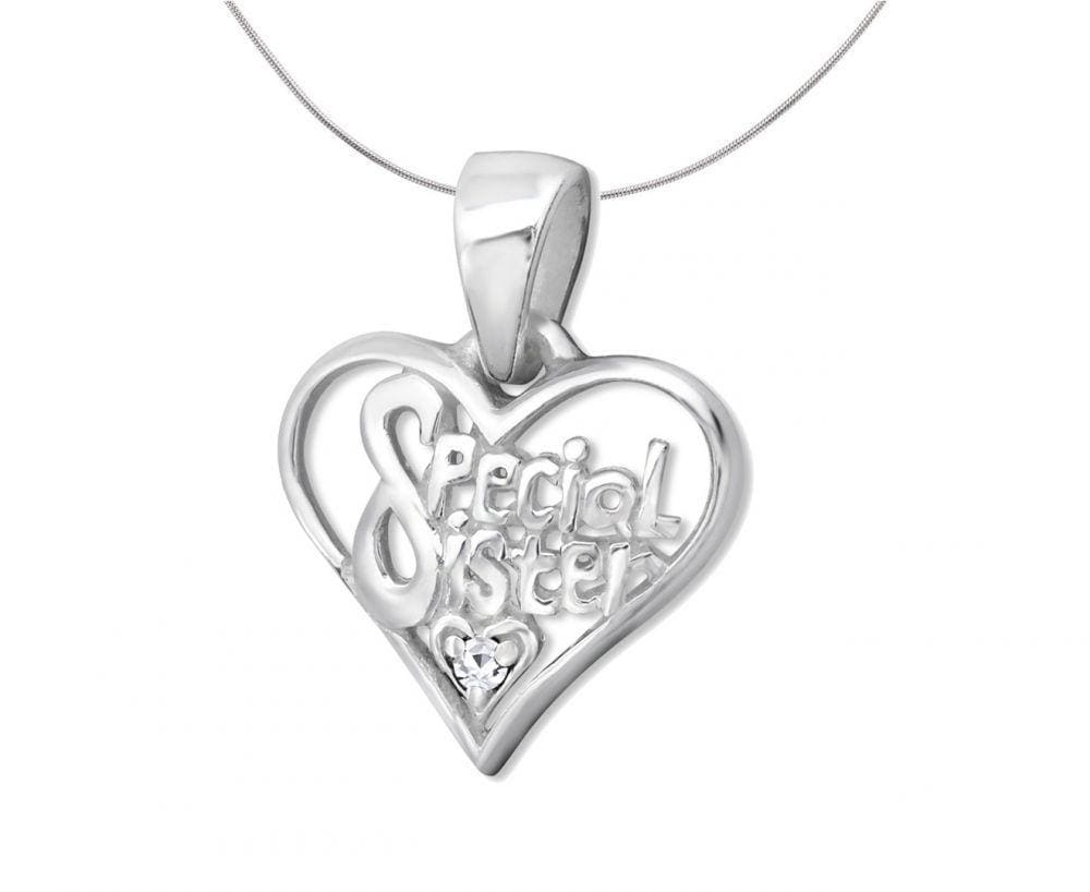Silver Special Sister Heart Pendant Charm-crystal