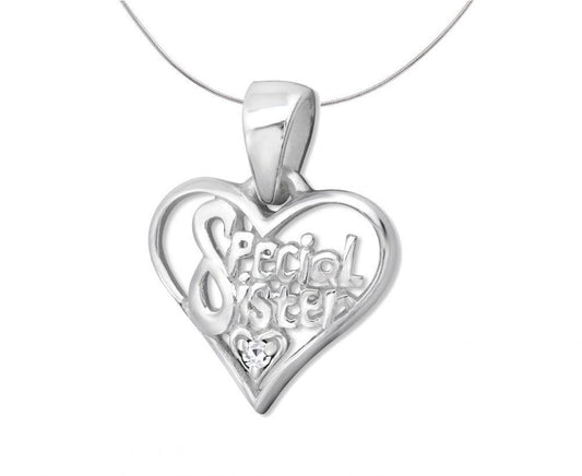 Silver Special Sister Heart Pendant Charm-crystal
