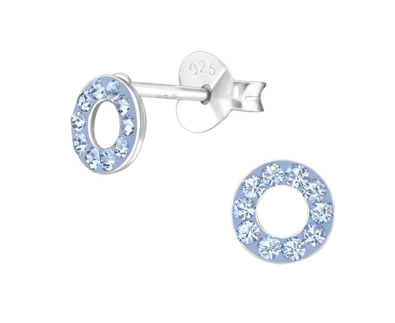 Kid's Silver Light Sapphire Circle Ear Studs Made With Swarovski Crystals