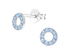 Kid's Silver Light Sapphire Circle Ear Studs Made With Swarovski Crystals