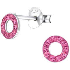 Kid's Silver Light Sapphire Circle Stud Earrings