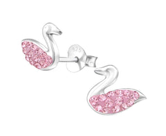 Kid's Sterling Silver Swan Stud Earrings