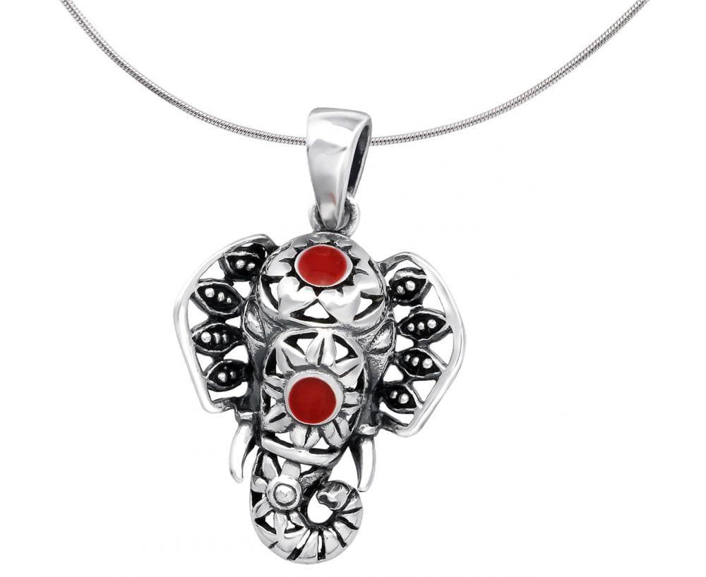 Sterling Silver Large Red Elephant Pendant