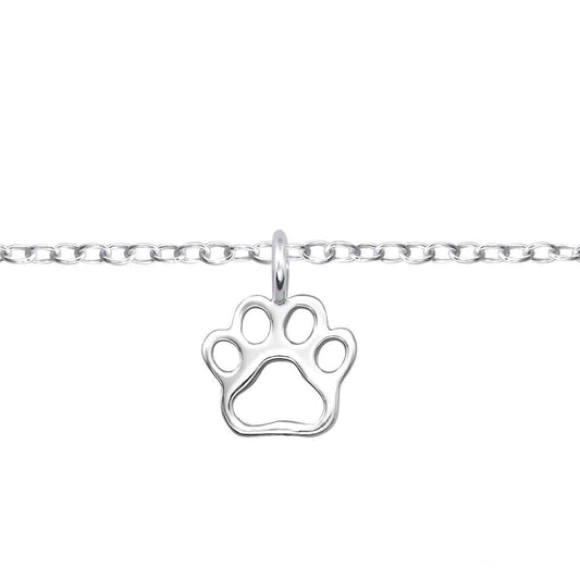 Sterling Silver Paw Print Anklet