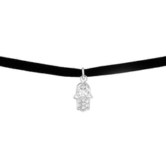 Sterling Silver hamsa with Cubic Zirconia Choker Necklace