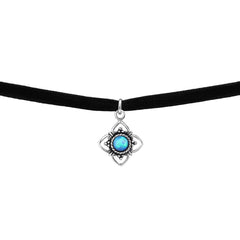 Sterling Silver Oxidised Flower Choker Opal Necklace-Azure