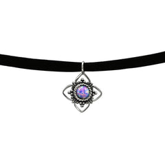Silver Oxidised Flower Opal Choker Necklace