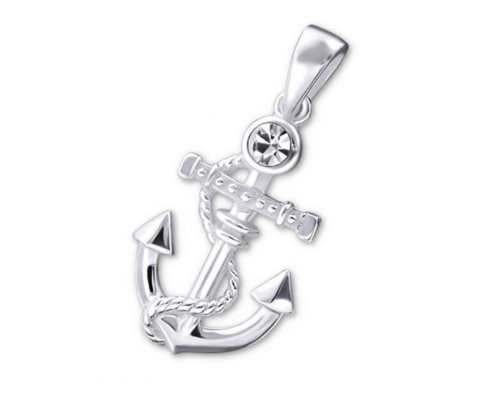 Silver Anchor Pendant with Aqua Bohemica Crystal Stud