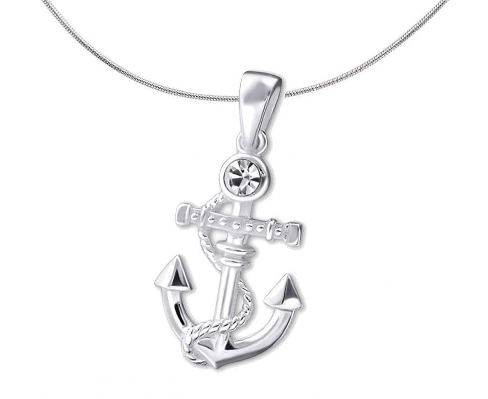Silver Anchor Pendant with Aqua Bohemica Crystal Stud