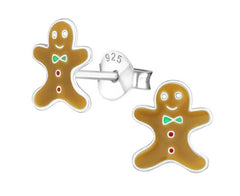 Sterling Silver Children's Gingerbread Stud Earrings