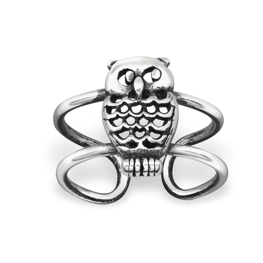 Sterling Silver Oxidised Owl Ear Cuff