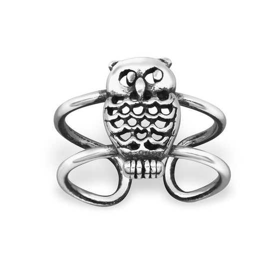 Sterling Silver Oxidised Owl Ear Cuff