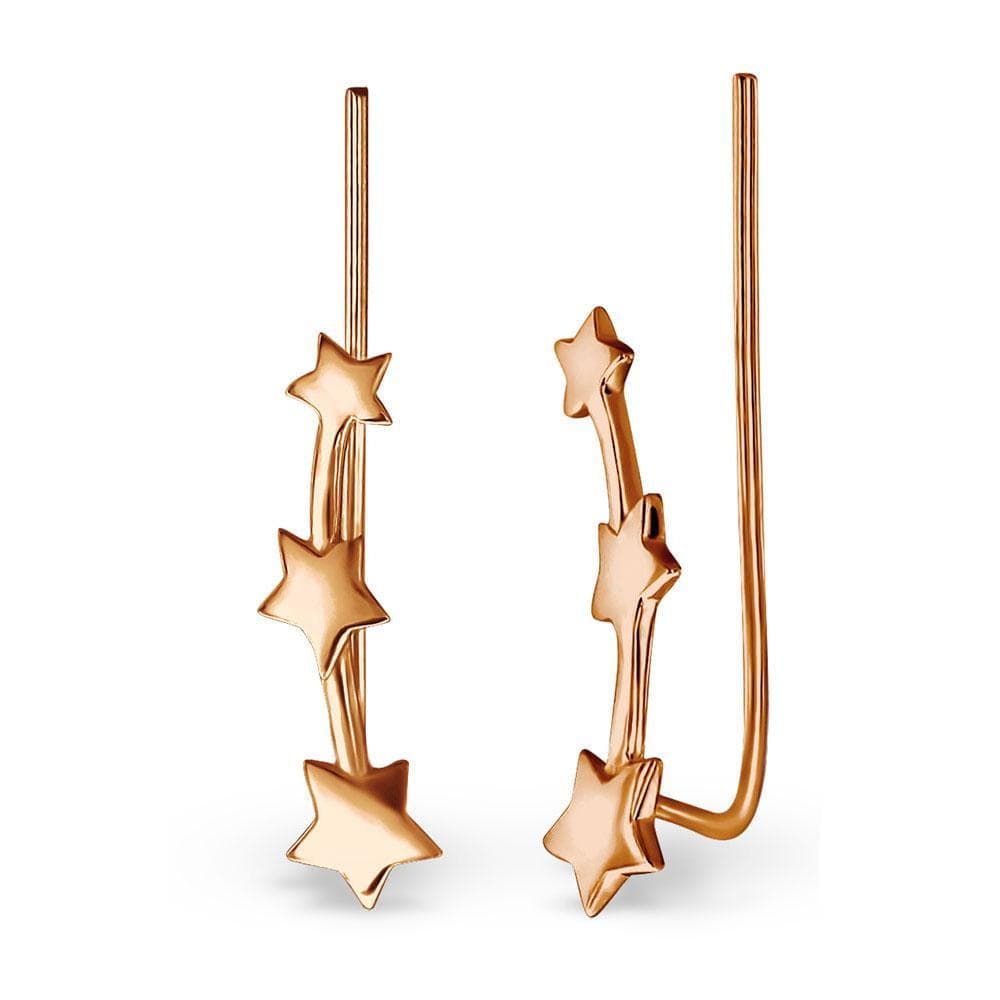 Rose Gold Silver Stars Long Ear Cuff