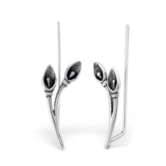 Silver Lily Flower Long Ear Cuff