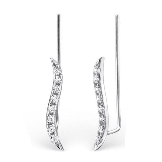Silver Curved Long Ear Cuff