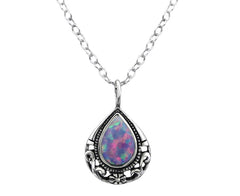 Silver Teardrop Necklace with Faux Opal