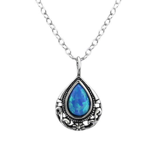 Silver Teardrop Necklace with Faux Opal