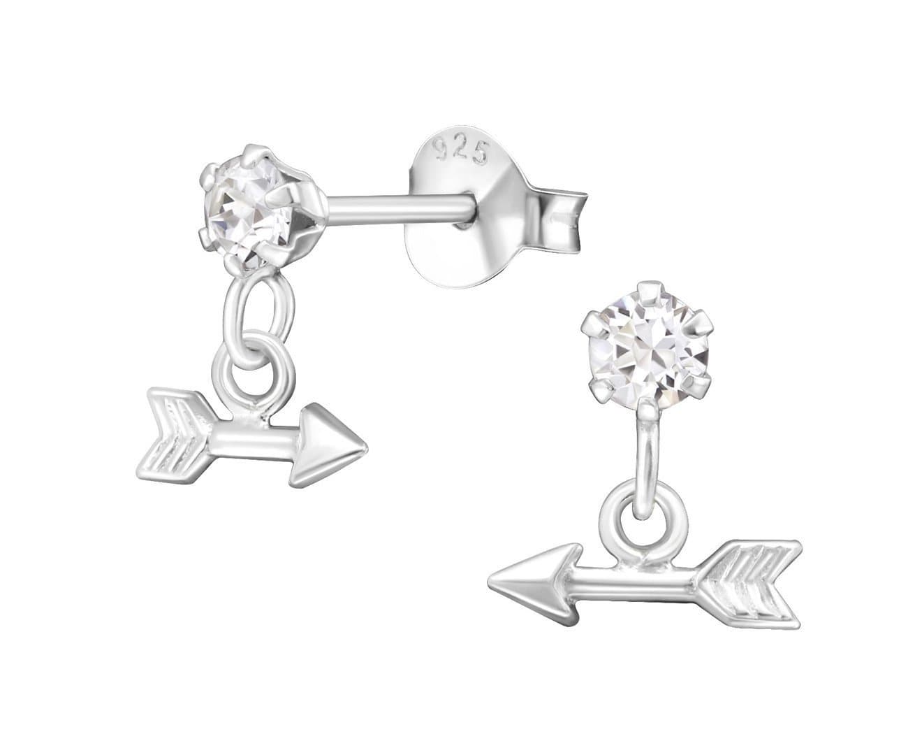 Silver Hanging Arrow Ear Studs Made With Swarovski Crystal
