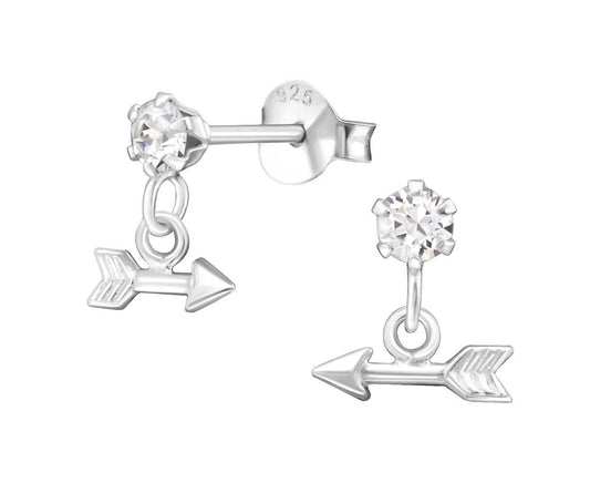 Silver Hanging Arrow Ear Studs Made With Swarovski Crystal