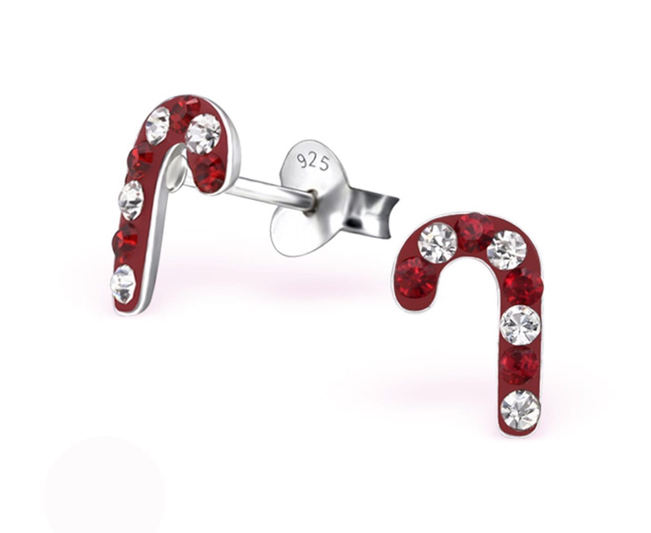 Sterling Silver Kids Candy Cane Stud Earrings Made With Swarovski Crystal
