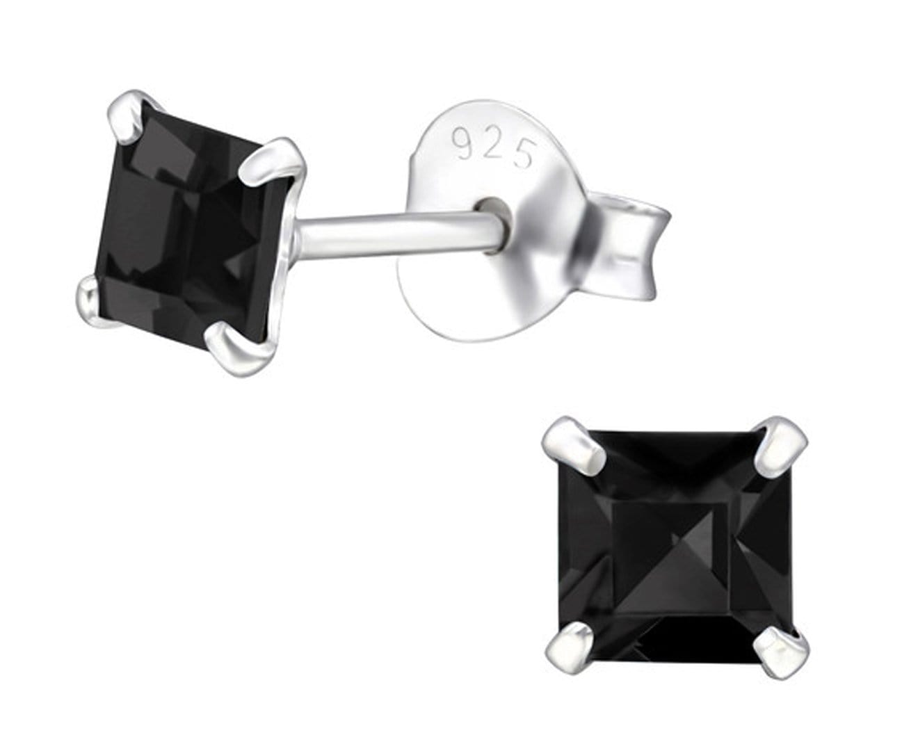 Sterling Silver Square Jet Stud Earrings Made With Swarovski Crystal