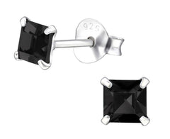 Sterling Silver Square Jet Stud Earrings Made With Swarovski Crystal